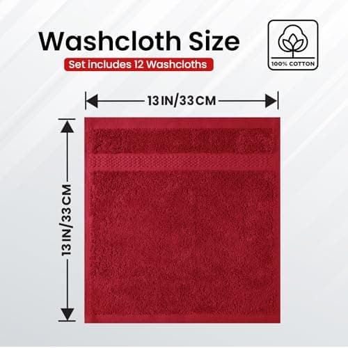 Infinitee Xclusives Luxury Wash Cloths for Showering [13x13] – 100% Cotton Washcloths [Pack of 12], Soft and Absorbent Face Towels for Bathroom Wash Clothes, Gym, and Spa (Burgundy) - Thumbnail 3