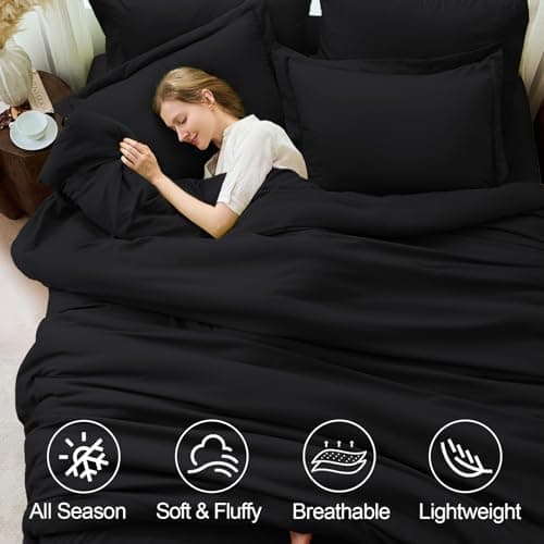 FUANNA Queen Comforter Set Black, 7 Pieces Soft Bedding Sets Queen Size, All Season Lightweight Bed in a Bag with Comforter, Flat Sheet, Fitted Sheet, Pillowcases & Shams - Thumbnail 2