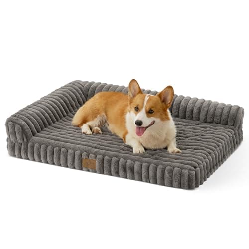 COZY KISS Faux Rabbit Fur Medium Dog Bed – 36"x27" Orthopedic Foam Couch with Sides, Removable Washable Cover & Waterproof Lining, Grey - Image 1