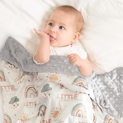 CIVARUA KIDS Baby Blankets for Unisex Boys Girls - Super Soft Clouds Rainbow Nursery Minky Blankets, 30 x 40 Inch Dotted Fleece Backing, Printed Bed Throws Newborn - Thumbnail 2