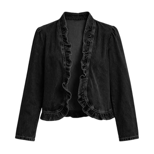 Womens Denim Jacket Lightweight Trendy 2026 Summer Fall Black X-Large - Thumbnail 6
