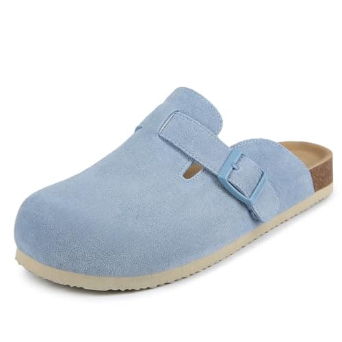 Dumalum Women's Suede Clog Leather Mules Arch Support Potato Shoes with Comfort Cork Footbed - Blue Clogs for Women Men Unisex Antislip Slippers Sandals - Thumbnail 6