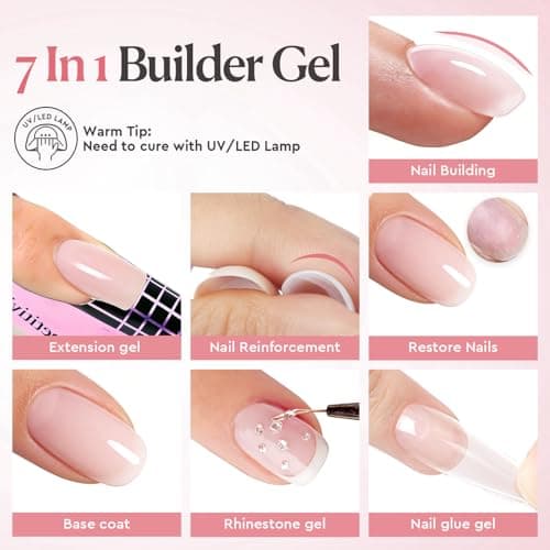 AZUREBEAUTY Builder Gel for Nails, 18ml 7-in-1 Nude Pink Builder Gel,Beginner Friendly, 30-Day Nail Strengthener Extension Glue, For Home Salon DIY & Gifts - Thumbnail 6