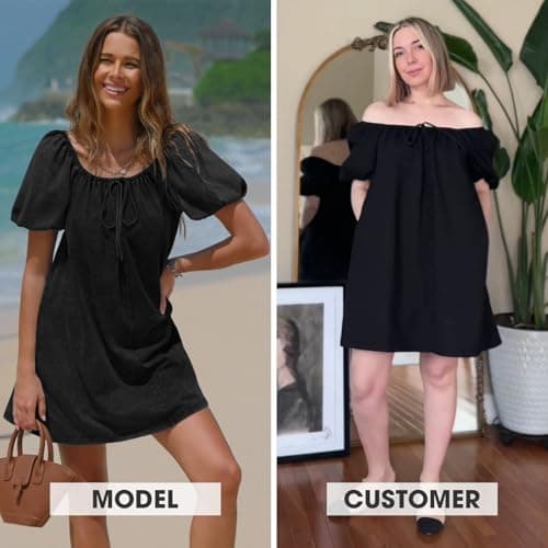 EXLURA Womens Summer Denim Short Puff Sleeve Dresses Knit Loose Plus Size Short Mini Dress 2026 Trendy Spring Outfits - Thumbnail 2