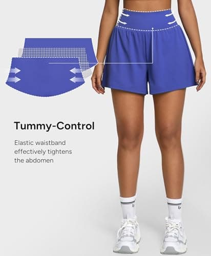 BRXL 3.5" Women's Athletic Running Shorts 2 in 1 High Waisted Pockets Workout Gym Sport Shorts BrxlAero Blue - Thumbnail 2