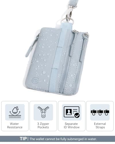 BOSTANTEN RFID Small Wallet, Minimalist Zip ID Case Wallet with Lanyard Keychain, Water Resistant Card Wallets for women & Men, Grey - Thumbnail 2
