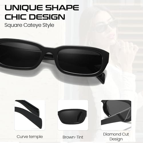 SODQW Retro Sunglasses for Women Fashion 90’s Vintage Small Rectangle Frame UV400 Protection - Thumbnail 3