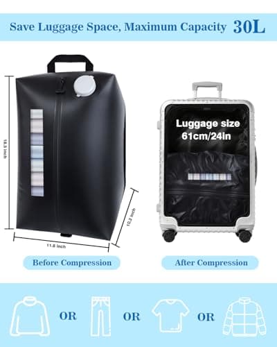 Professional Vacuum Bags with Built-in Pump, 30L IP67 Vacuum Seal Bags with See-through Window, Space Saver Bags for Clothing Travel (Black) - Thumbnail 2