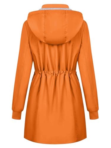 PITINAN Rain Jacket Women Waterproof Long Lightweight Raincoat Hooded Windbreaker Outdoor Trench Coat Spring Fall Rain Coats for Women Outdoor Jackets Orange L - Thumbnail 2