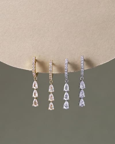 Dangle Earrings for Women 14K Gold Plated Diamond Hoop Earrings Dainty Cubic Zirconia Drop Earring Wedding Jewelry for Brides - Thumbnail 6