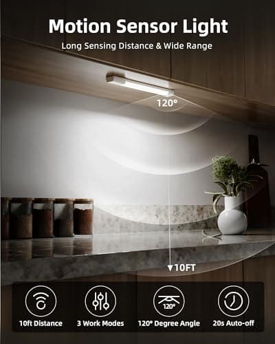 EZVALO Under Cabinet Lighting, Wireless Closet Lights, 50 LED Rechargeable Motion Sensor Light, Dimmable, 3 Color Temperatures, 11.8 inch Counter lights for Kitchen, Pantry, Bedroom, Wardrobe (3 Pack) - Thumbnail 2