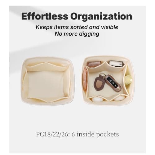 Purse Organizer Insert for Picotin 18/22, Satin Bag Organizer for Picotin Bags, Lightweight Purse Essentials for Women Luxury Handbags, Soft Touch Inner Liner with Multiple Pockets (Craie, PC22) - Thumbnail 4