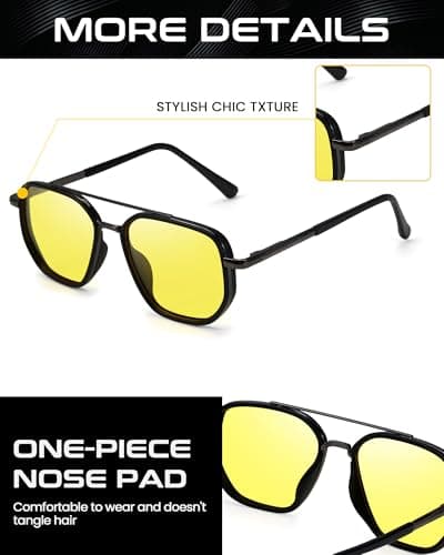 SODQW Night Vision Aviator Glasses for Women Polarized Tangle free Anti-Glare Night Driving Glasses with Yellow Lens - Thumbnail 3