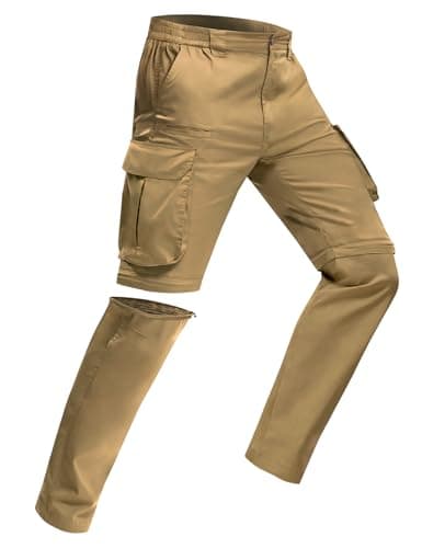AOHIKE Mens Cargo Pants Casual - Convertible Lightweight Quick Dry Hiking Pants for Fishing Travel Safari, Khaki - Image 1
