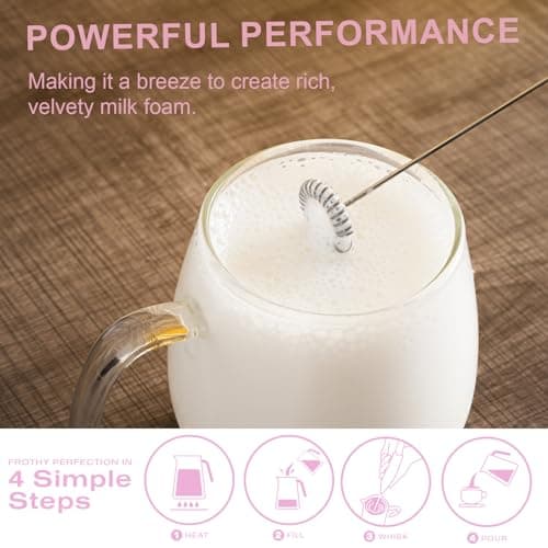 Handheld Milk Frother Wand, Pink | For Coffee, For Matcha, For Latte & Cappuccino, For Hot Chocolate & Egg - Thumbnail 3