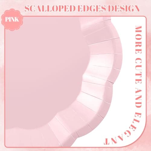 NatNarr 30pcs Pink Plates, 7inch Scalloped Pink Galentines Plates Disposable Pink Valentines Supplies Small Party Plate for Weeding, Valentine's Day, Baby Shower - Thumbnail 3