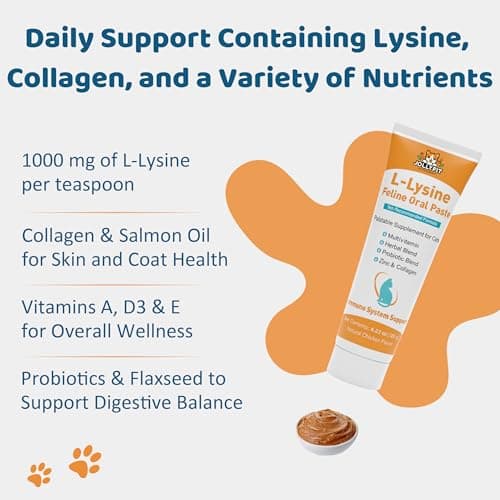 L-Lysine for Cats Oral Paste – Immune & Respiratory Support for Felines – with Collagen, Zinc, Multivitamins & Probiotics – Natural Chicken Flavor, 4.23 oz (120g) (1) - Thumbnail 3