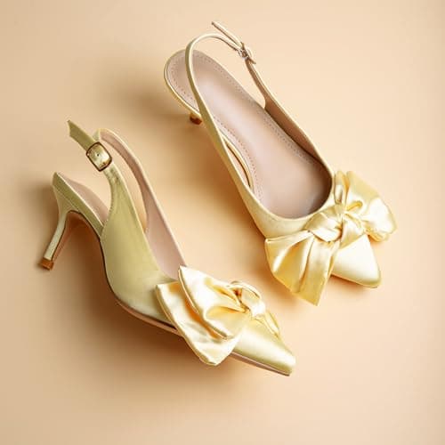 RUSAUISE Yellow Heels Closed Pointed Toe Slingback Bow Kitten Heel Pumps with 2 Inch Comfortable Dressy Sexy Elegant Dress Shoes fo Women Buttery Yellow Size 6.5 - Thumbnail 4