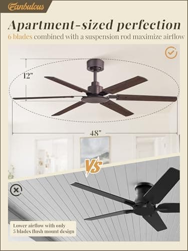 Fanbulous Ceiling Fan No Light, 48 Inch Indoor/Outdoor 6 Blades Ceiling Fan with Remote, 6-Speeds, Quiet Reversible DC Motor, Fans Without Light for Tilted Ceiling/Bedroom/Living Room/Patios - Thumbnail 5