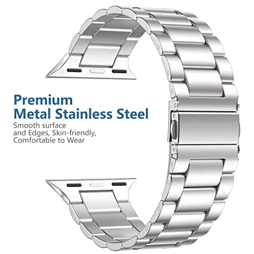 Lerobo Metal Band Compatible With Apple Watch Bands Series 3/2/1 38mm,Classic Stainless Steel Metal Strap for iWtach with 2 Pack Screen Protector Cases for Apple Watch Series 3 2 1 Men Women - Thumbnail 2