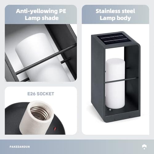 PAKEDANDUN Outdoor Solar Lanterns Waterproof with IP65, LED Smart Outdoor Floor Lamp, Dimmable Floor Lamps with Remote Brightness & Timer Control, Solar Powered Outside Lantern Dusk to Dawn for Patio - Thumbnail 2