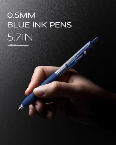 STAGEEK 0.5mm Gel Pens Fine Point Smooth Writing Pens, 12PCS Blue Ink Pens, Retractable Leather-Like Blue Gel Pens, Business Gel Pen for Journaling, Writing, School, Office Use (Blue) - Thumbnail 2