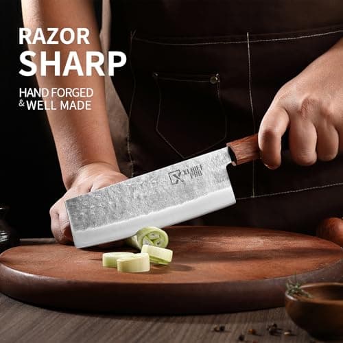 XCHIEF PRO Japan Knife Set, High Carbon Steel Japan Nakiri Santoku Knife Set, Hand Forged Meat Cleaver Butcher Knife with Accessories for Kitchen, Camping BBQ Knives Set with Bag - Thumbnail 2