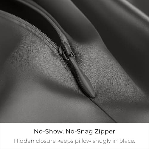 Mellanni Pure Silk Pillowcase King Size - Perfect for Hair and Skin, Preventing Wrinkles - Easy Care - Naturally Cooling Silk Pillow Cover with Hidden Zipper (King, Dark Gray) - Thumbnail 3