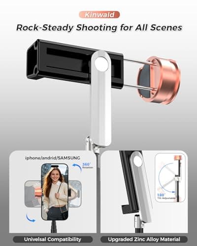 Kinwald Selfie Stick Tripod for iPhone & Android – Portable Phone Tripod Stand with Bluetooth Remote, One-Click Open, Compact & Lightweight for Vlogging, Travel & Everyday Use (Black) - Thumbnail 3