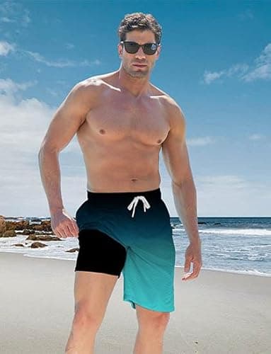 westwolf Mens Board Shorts Stretch Swimming Trunks for Men's with Compression Liner 9 Inch Swim Shorts Green Bathing Suit with Compression Liner Quick Dry Swimwear Swim Trunks XL - Thumbnail 2