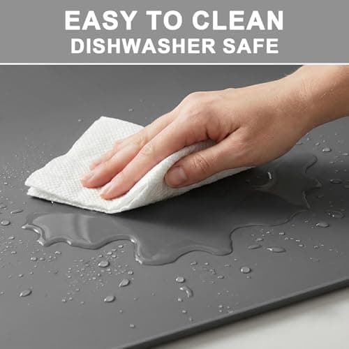 ESTHELLO Waterproof Pet Feeding Mats - Advanced Silicone Dog Food Mat Easy to Clean for Dog & Cat Bowls, 19''X12'' Premium Gray - Thumbnail 5