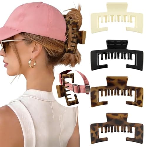 Hat-Friendly Claw Clips for Baseball Caps - 4 Pcs Trucker Hat Hair Clips for Women, Claw Clips for Thick Hair Hat Hairstyles, Gifts Hair Accessories - Image 1