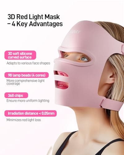 Orisary Red Light Mask, Silicone Cordless Led Mask with 368 Chips 2000mAh Rechargeable 3 Modes & Timer, Blue Light Infrared Face Mask Home Travel Working, Pink - Thumbnail 5