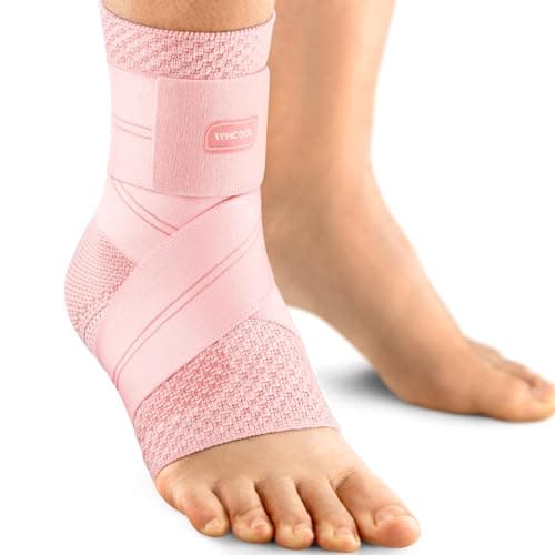 WHCOOL Flat Knitting Ankle Brace for Women&Men, 7-Zone Dynamic Compression Sleeve w/Flex Strap,Foot Support for Sports, Sprained Ankle, Achilles Tendonitis, Plantar Fasciitis Relief(Pack of1) L,Pink