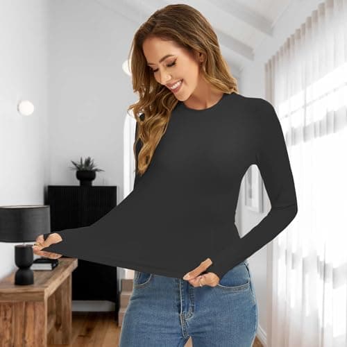 MeetHoo Women Thermal Underwear Shirts, Long Sleeve Thermal Tops Winter Warm Fleece Lined Base Layer for Skiing Running - Thumbnail 2