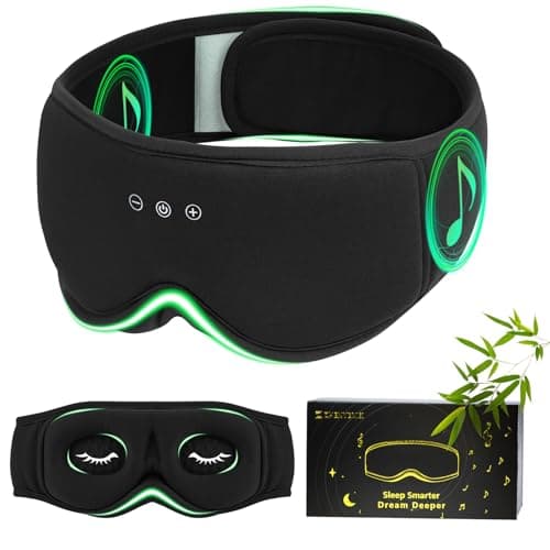 Bamboo Cotton Large Sleep Mask with Bluetooth Wireless Headphones - Blackout Eye Mask for Sleeping 3D Contoured Sleep Headband Ear Muffs Lengthen & Low Noise Hook for Better Experience (Black) - Image 1