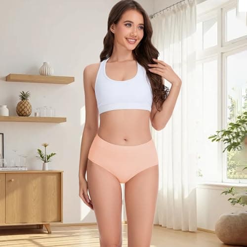 Migbean Wide Gusset Underwear for Women Mid Waisted Microfiber Panties Full Coverage Stretch Briefs 5 Pack Regular - Thumbnail 3