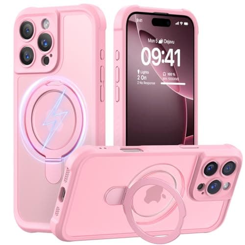 MOCCA Design for iPhone 16 Pro Max Case with Magnetic Invisible Stand [Full Camera Protection] [Compatible with Magsafe] Military Drop Shockproof Translucent Matte Phone Case Cover 6.9",Pink - Image 1