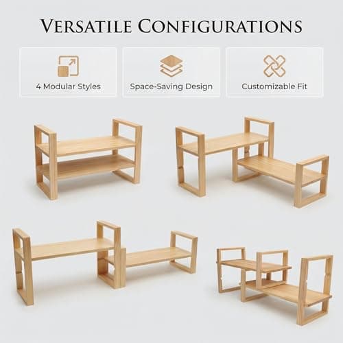 Desk Shelf, 100% Solid Wood Adjustable Desktop Bookshelf, No Tools or Nails Required Retro Tabletop Bookshelf, 130lb Load Capacity for Living Room, Office, for Books, Cookbooks,Nature Pine Color - Thumbnail 3