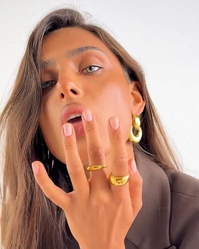 UANNEAU Gold Chunky Earrings for Women Trendy, 14K Gold Plated Dainty Blod Big Earrings Statement Minimalist Hypoallergenic Earrings Gifts for Her Mom - Thumbnail 3