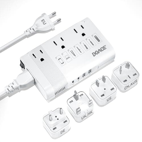 DOACE 220V to 110V Converter for European Travel - 350W Voltage Converter US to Europe with 4 QC+PD Chargers for Using U.S. Devices Abroad - Hair Straightener Shaver Toothbrush Laptop Camera Phone
