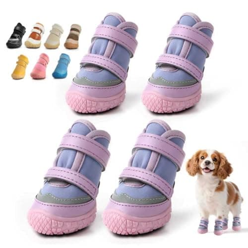 Dog Shoes for Small Dogs, Breathable Dog Boots Paw Protector for Hot Pavement Winter Snow, Dog Booties with Reflective Strips Rugged Anti-Slip Sole for Hardwood Floors Outdoor Walking Purple Size 3