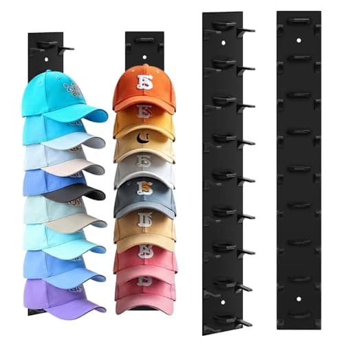 Hat Organizer for Baseball Caps, 2 Pack Hat Rack for Wall Hold up to 18 Hats Strong Adhesive Hat Hooks Stand Multilayer Hat Hanger Organizer Storage Holder Display for Door Closet Bedroom（Black) - Image 1