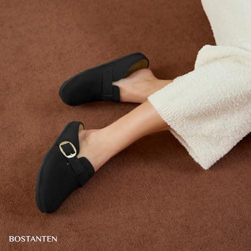 BOSTANTEN Clogs for Women Wide Width Comfortable Suede Mules with Soft Footbed and Arch Support, Cute Slip On Potato Shoes Black - Thumbnail 3
