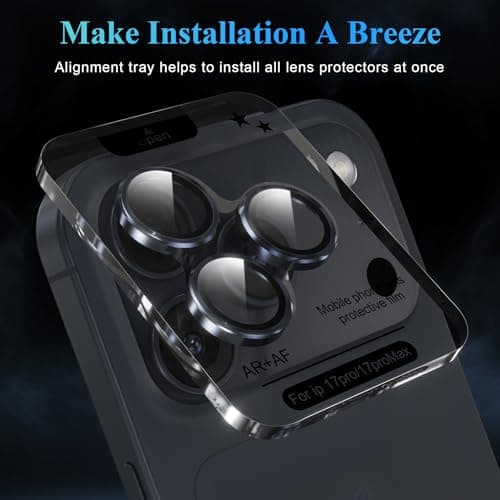 YWXTW Camera Lens Protector for iPhone 17 Pro/iPhone 17 Pro Max, [1 Step Installation Tray] Tempered Glass Screen Protector Metal Individual Camera Cover Accessories Case Friendly (Deep Blue) - Thumbnail 5