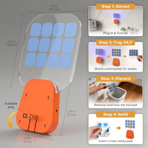 Fruit Fly Traps,Plug in Fly Trap with UV Light & Glue Cards,Fly Trap Indoors for Gnats, Mosquitoes,Moths & More,Insect Trapper for House Kitchen Garage, 2 Pack & 6 Refills - Thumbnail 6