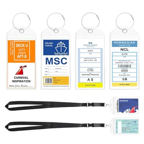 NTONPOWER 6 Pack Cruise Luggage Tags, Cruise Lanyard for Carnival, NCL, Princess, MSC Cruise Ships, Clear Plastic Luggage Tags with Zip Seal and Steel Loops, Cruise Essentials for 2025-2026