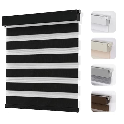 Joydeco No Drill Zebra Blinds for Windows, Cordless Day & Night Dual Sheer Roller Shades, Easy Installation, Free-Stop Lift System, Light Filtering Privacy Blinds for Home(Black,33" W x 75" H) - Image 1