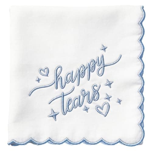 Happy Tears Embroidered Handkerchief Wedding Party Accessory Bridesmaid Gift Something Blue For Bride On Wedding Day - Image 1