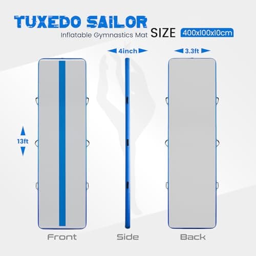 Tuxedo Sailor Inflatable Gymnastics Mat with Electric Pump, Storage Bag, Repair Kit–Air Mat for Home Training, Cheerleading, Yoga - Thumbnail 2